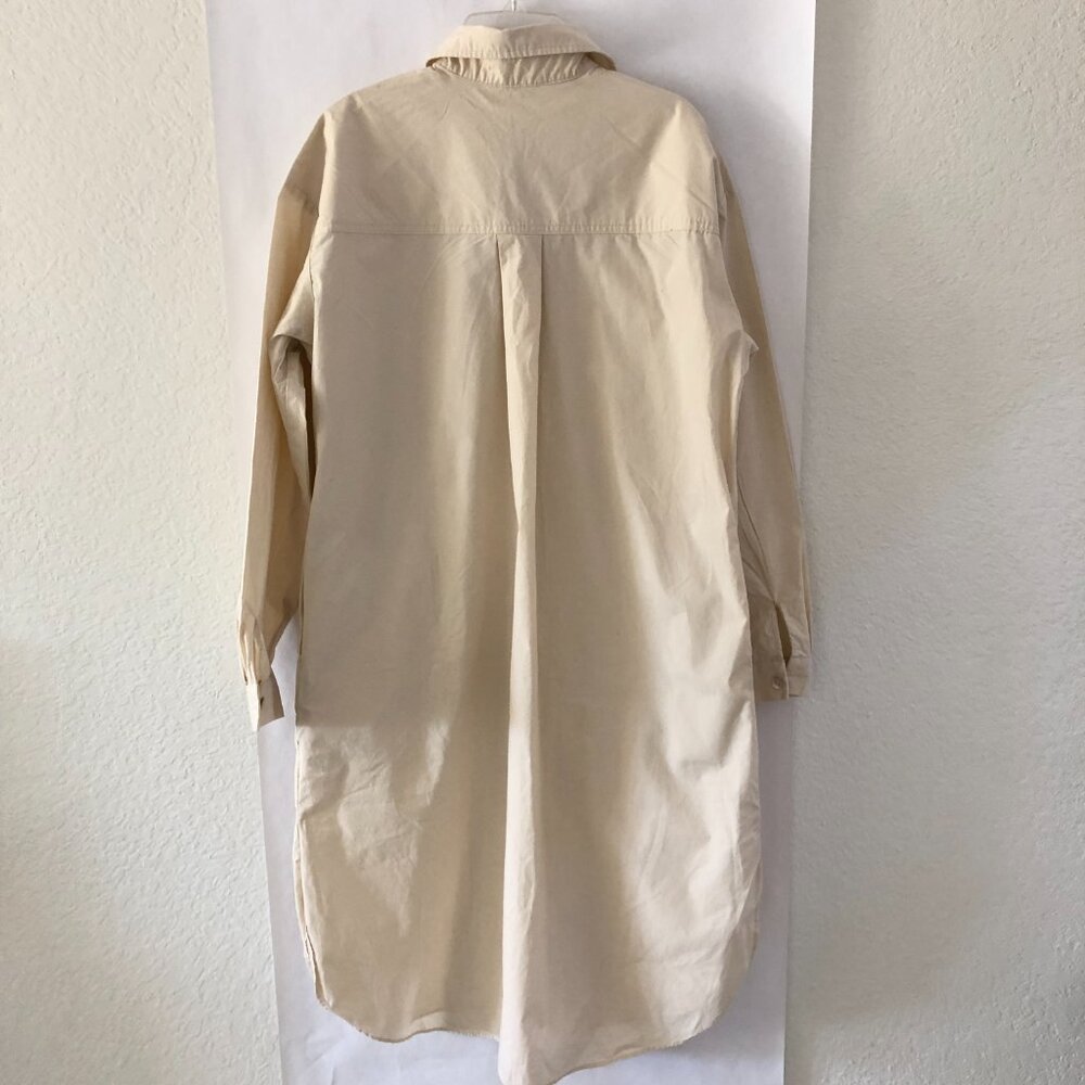 Le' AL.X Women Cream Beige Midi Dress Shirt Size L Large Cotton Long Sleeves - Picture 6 of 10